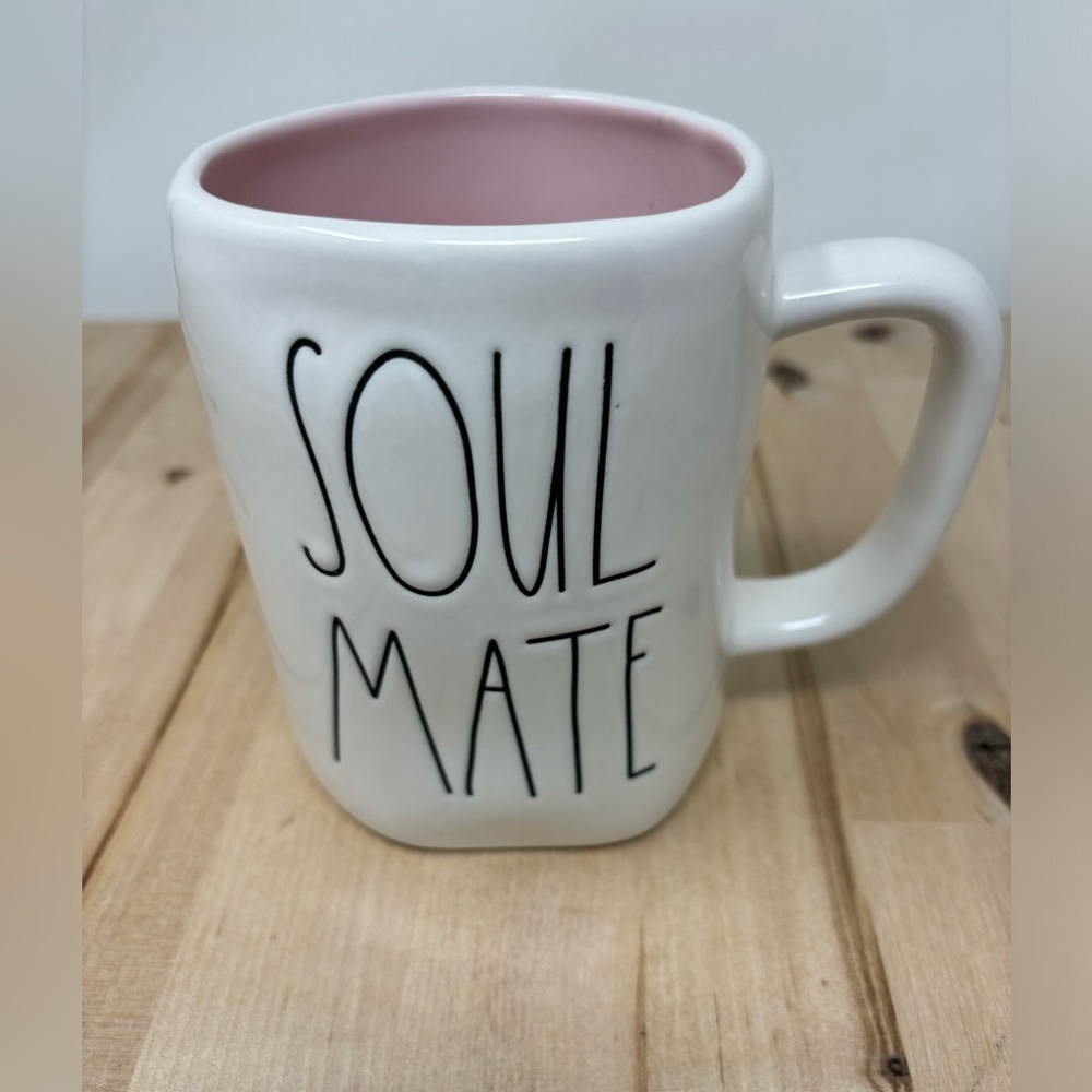 Rae Dunn SOUL MATE Mug White with Pink Interior Black LL Ceramic New